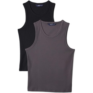 Amazon Essentials Men’s Slim-Fit Ribbed Tank Top, Pack of 2(Charcoal/Black)