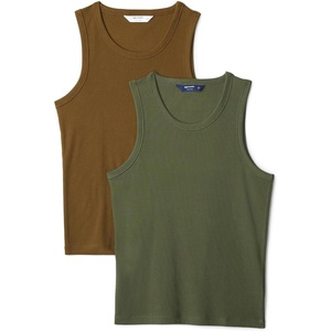 Amazon Essentials Men’s Slim-Fit Ribbed Tank Top, Pack of 2(Dark Olive/Deep Brown)
