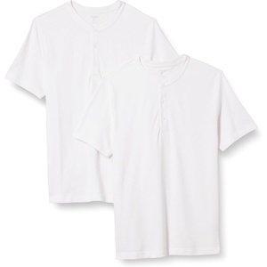 Amazon Essentials Men’s Slim-Fit Short-Sleeve Pique Henley Shirt, Pack of 2(White)