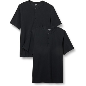 Amazon Essentials Short Sleeve Henley Shirt for Men – Regular-Fit Pique (Available in Big & Tall), Pack of 2(Black)