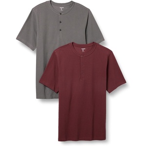Amazon Essentials Short Sleeve Henley Shirt for Men – Regular-Fit Pique (Available in Big & Tall), Pack of 2(Burgundy/Grey)