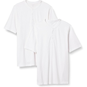 Amazon Essentials Short Sleeve Henley Shirt for Men – Regular-Fit Pique (Available in Big & Tall), Pack of 2(White)