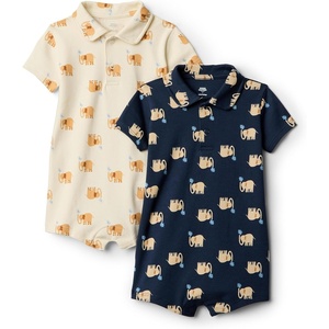 Amazon Essentials x Sofia Grainge Baby Boys’ Short Sleeve Cotton Romper with Snap Closure, Breathable(Elephants)