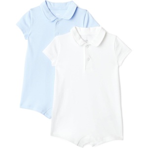 Amazon Essentials x Sofia Grainge Baby Boys’ Short Sleeve Cotton Romper with Snap Closure, Breathable(Light Blue/White)
