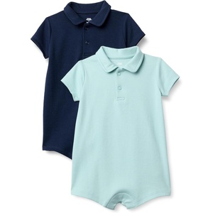 Amazon Essentials x Sofia Grainge Baby Boys’ Short Sleeve Cotton Romper with Snap Closure, Breathable(Navy/Pale Mint Green)