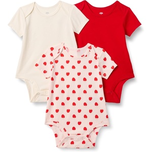 Amazon Essentials x Sofia Grainge Unisex Babies’ Short Sleeve Crewneck Bodysuit(Ivory/Red/Apple Hearts)