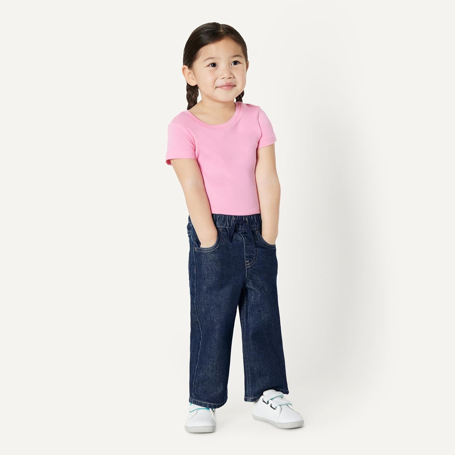 image:imageAmazon Essentials Baby Girls Soft Stretch RelaxedFit Wide Leg JeansDark Wash