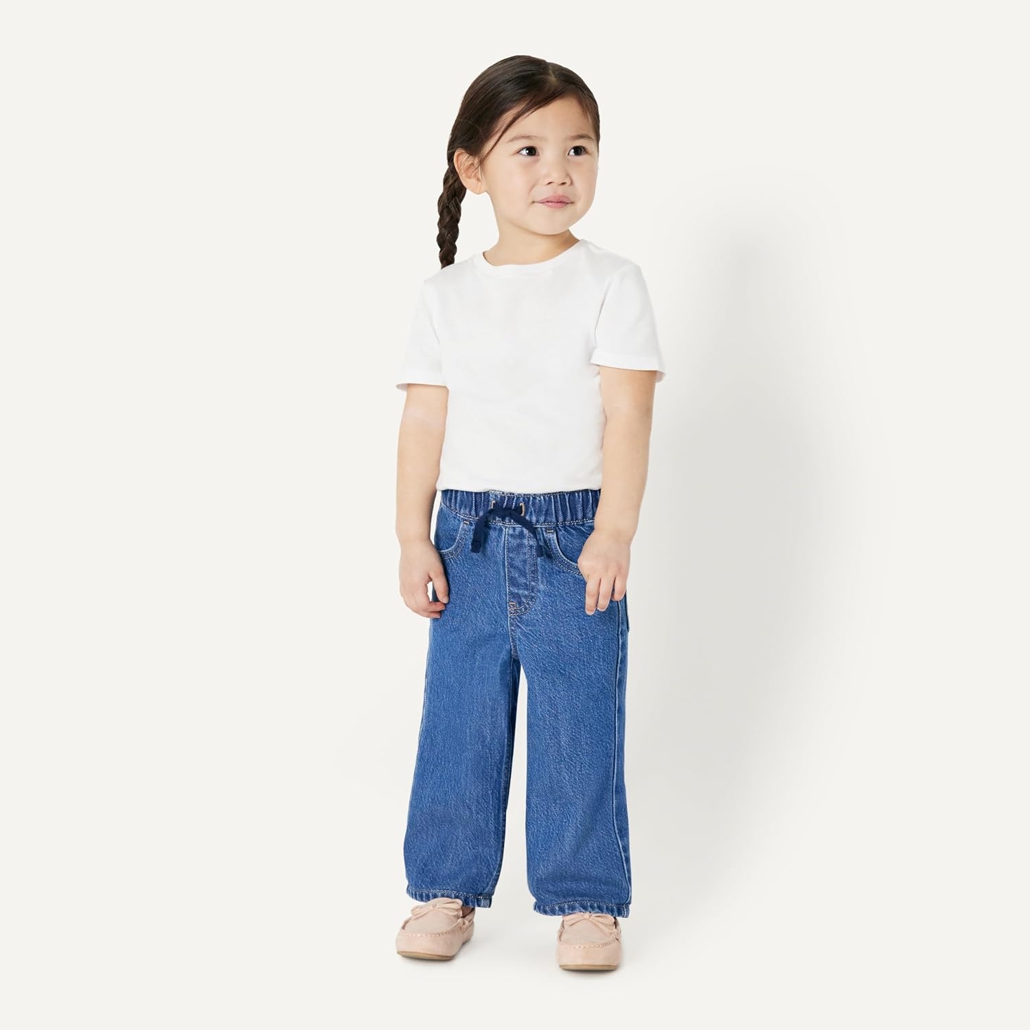 image:imageAmazon Essentials Baby Girls Soft Stretch RelaxedFit Wide Leg JeansMedium Blue Vintage