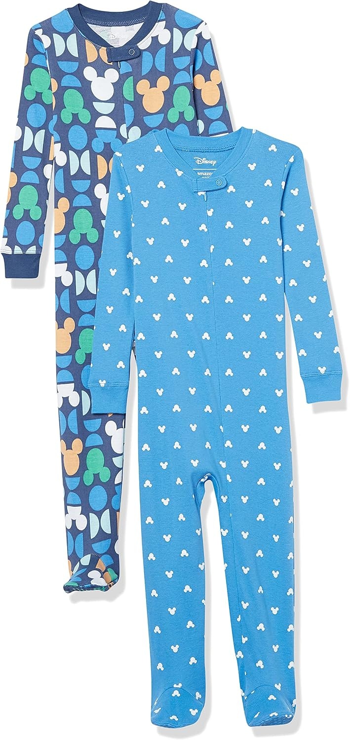 image:imageAmazon Essentials Disney Marvel Star Wars Unisex Babies SnugFit Cotton Footed Sleepers MultipacksMickey Oh Boy