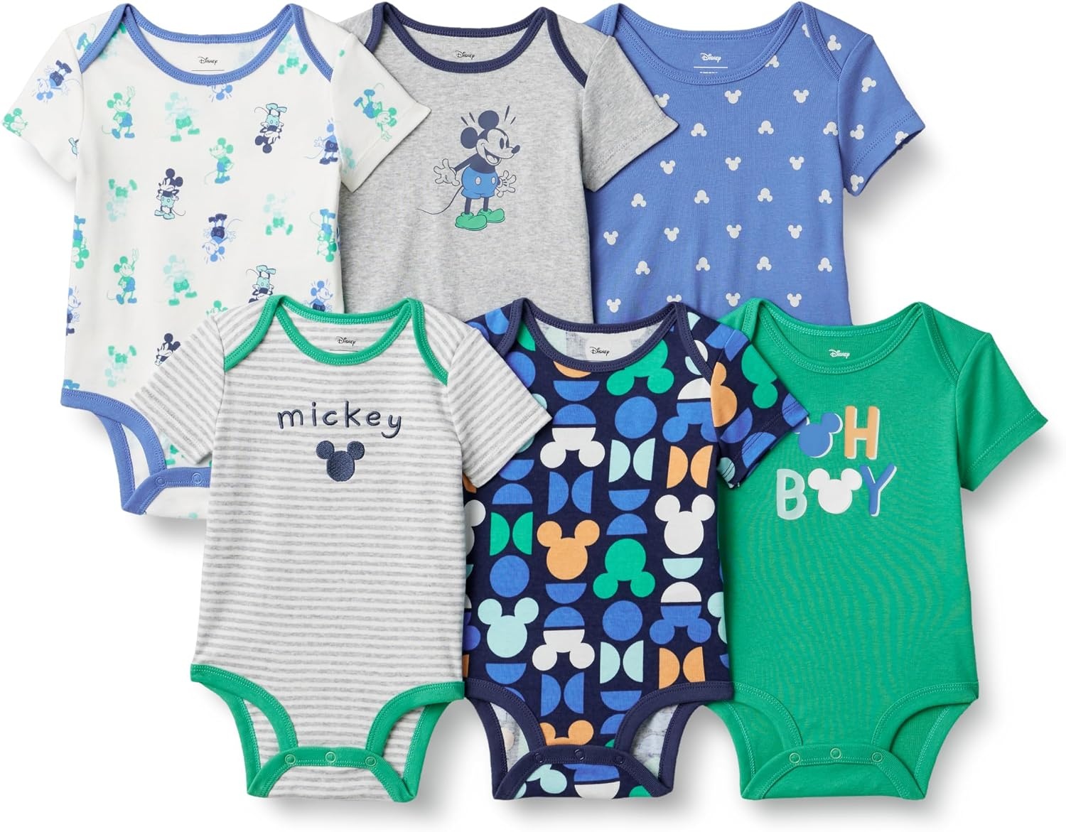 image:imageAmazon Essentials Disney Marvel Star Wars Unisex Babies SnugFit Cotton Footed Sleepers MultipacksMickey Oh Boy