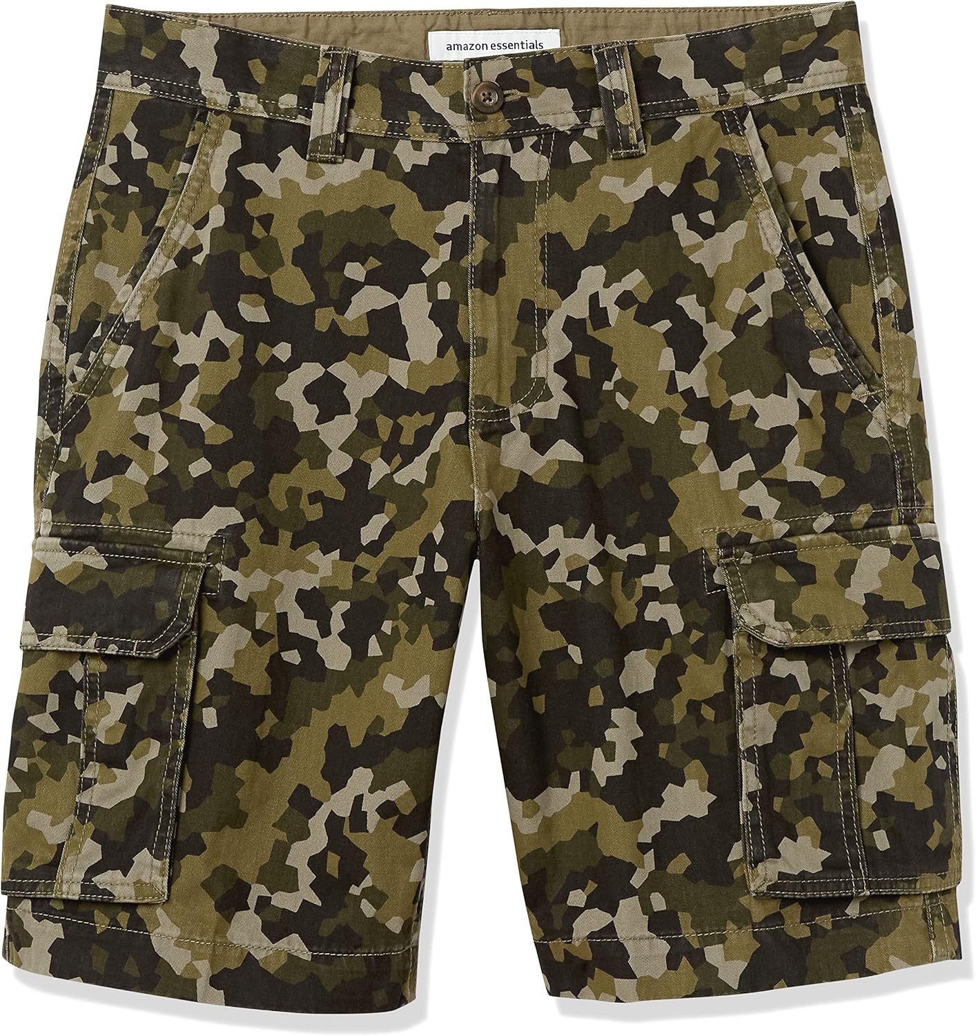 image:imageAmazon Essentials Mens 10 ClassicFit Cotton Twill Cargo Shorts Multiple Pockets Available in Big amp TallOlive Camo