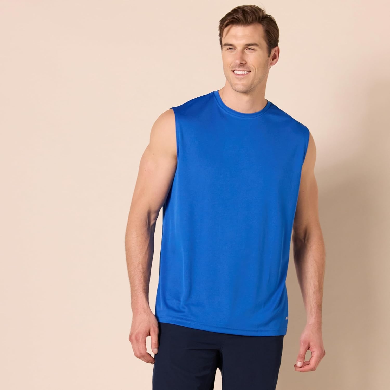 image:imageAmazon Essentials Mens Active Performance Tech Muscle Sleeveless Top Breathable Moisture Wicking Workout ShirtMedium GreyRoyal Blue