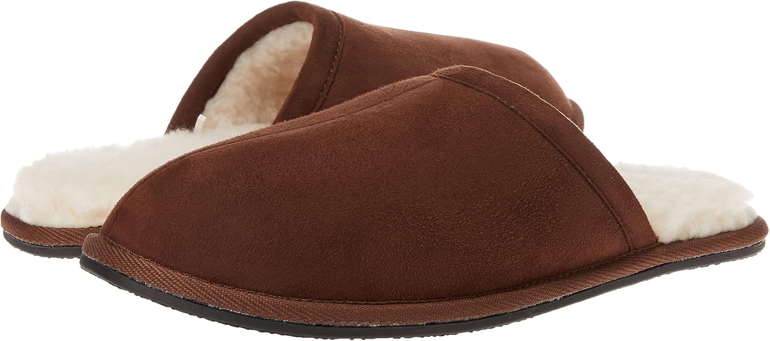 image:imageAmazon Essentials Mens Cozy Non Slip House SlippersDark Toffee Brown Microsuede