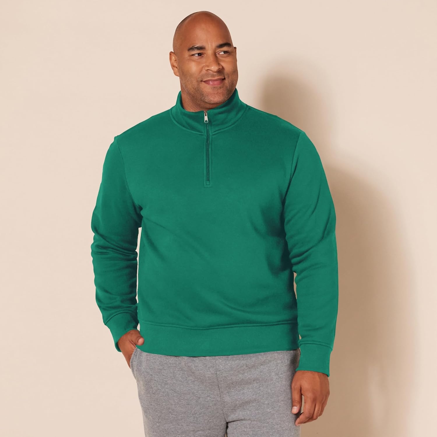 image:imageAmazon Essentials Mens Regular Fit LongSleeve QuarterZip Pullover Fleece Sweatshirt with Mock Neck MidweightGreen
