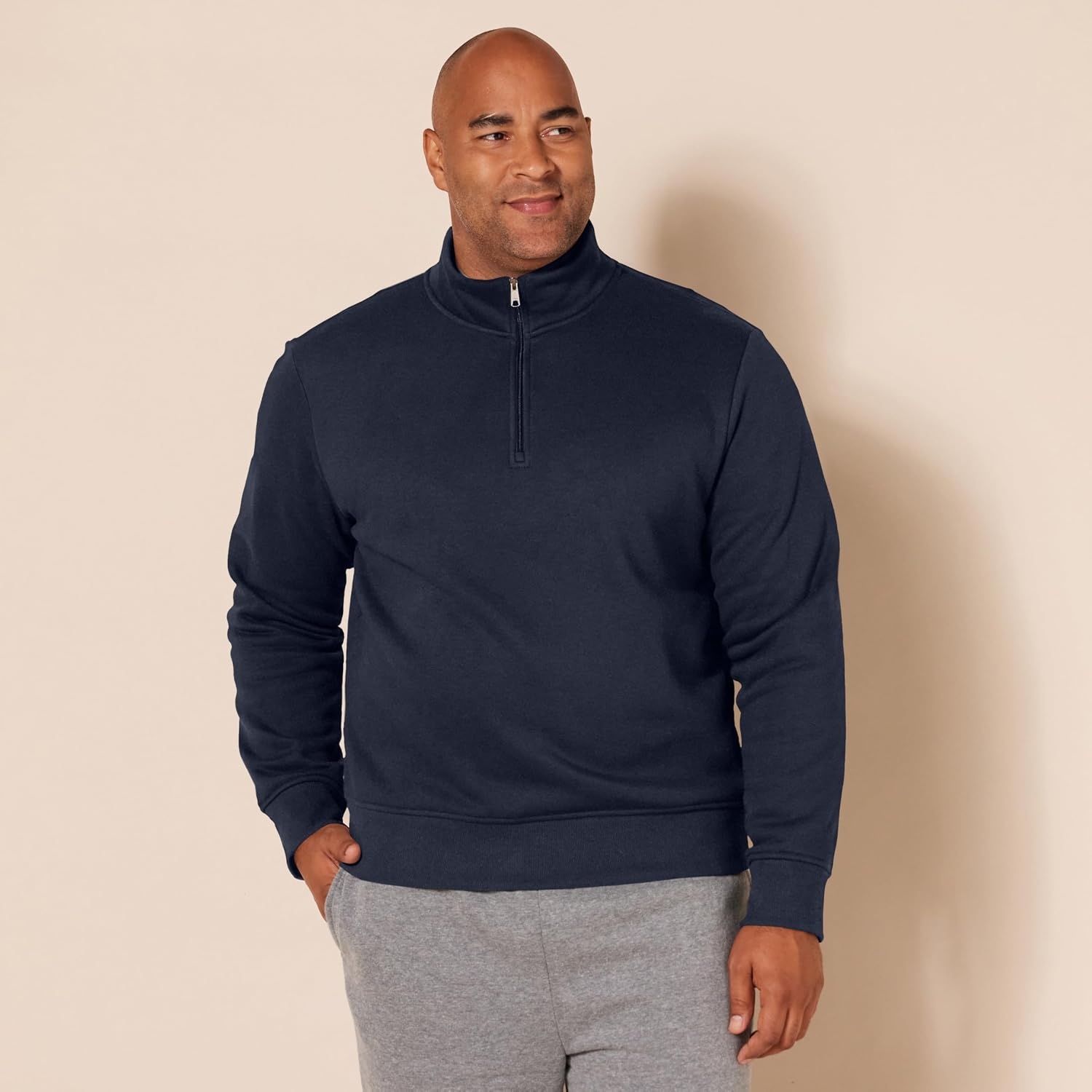 image:imageAmazon Essentials Mens Regular Fit LongSleeve QuarterZip Pullover Fleece Sweatshirt with Mock Neck MidweightNavy
