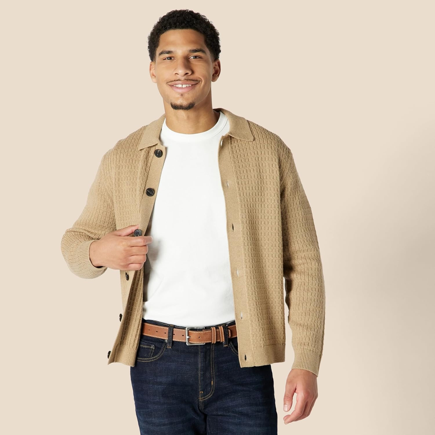image:imageAmazon Essentials Mens Stitched Edge Leather BeltTan
