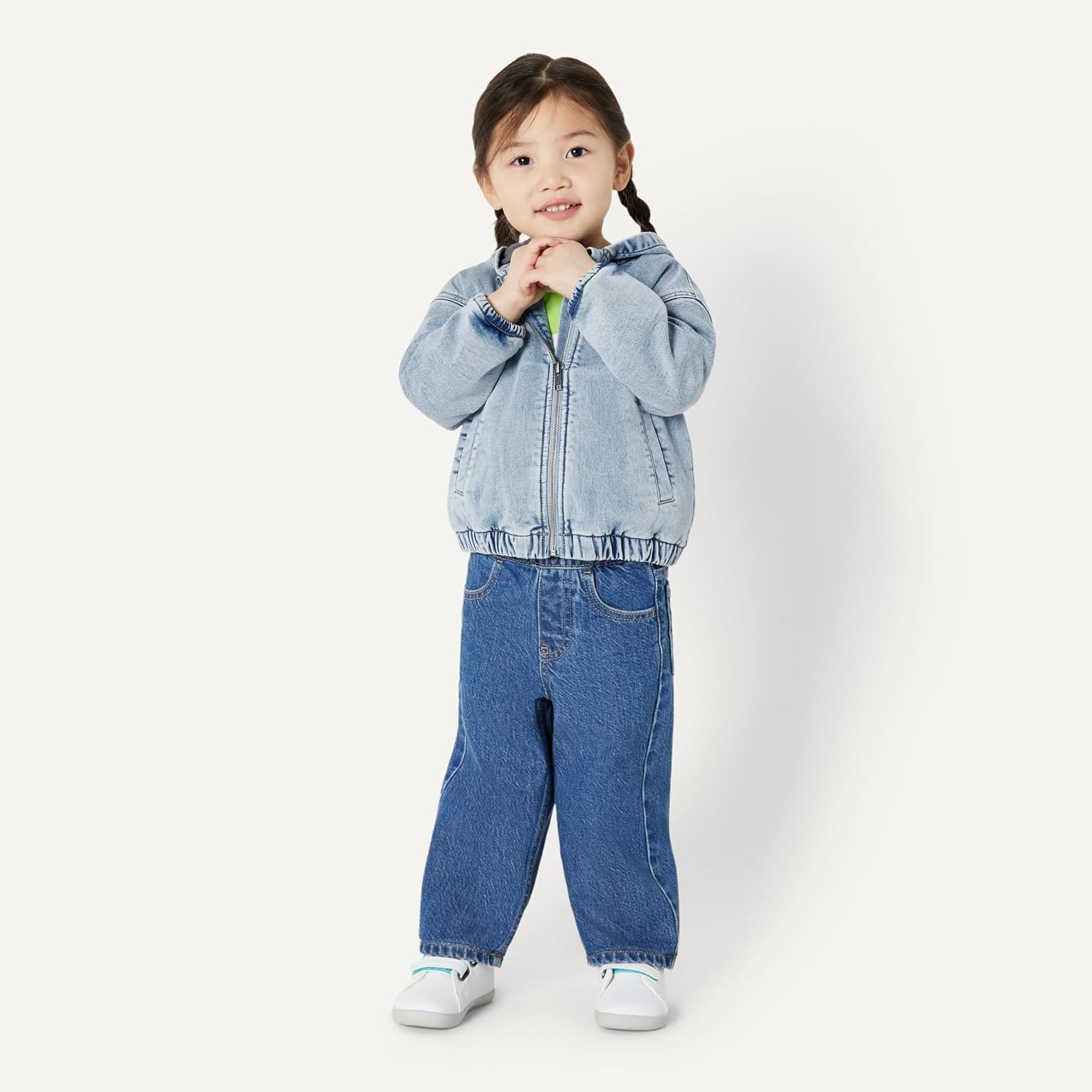 image:imageAmazon Essentials Unisex Babies Soft Stretch RegularFit Denim Jacket with HoodStone Light Wash