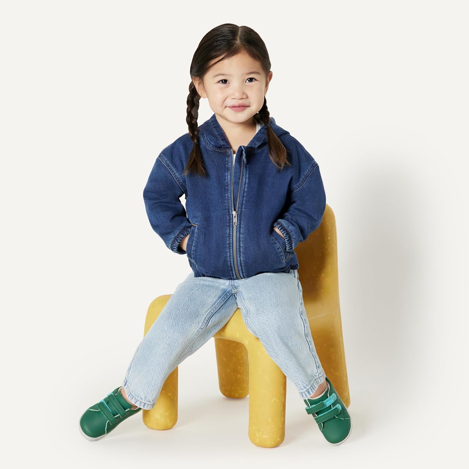 image:imageAmazon Essentials Unisex Babies Soft Stretch RegularFit Denim Jacket with HoodStone Medium Wash