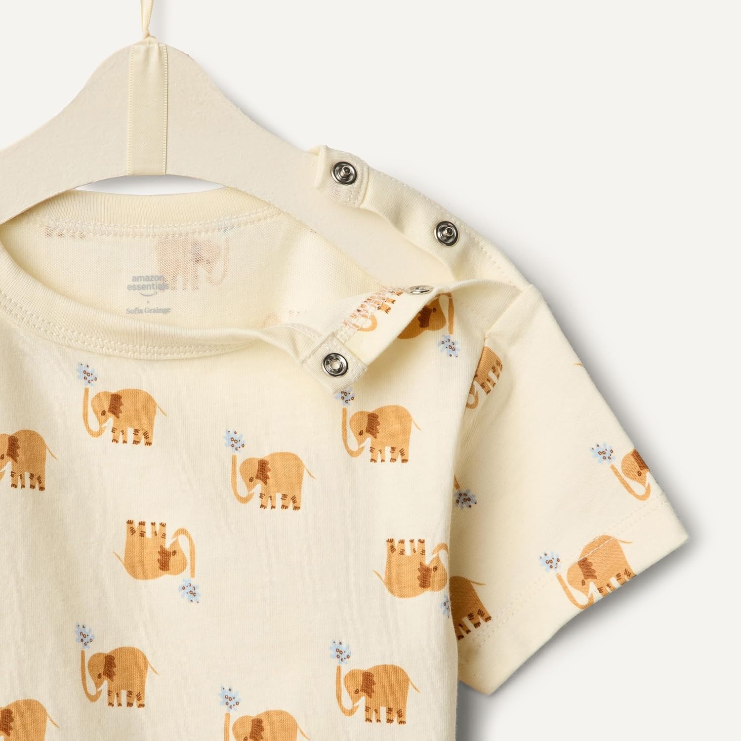 image:imageAmazon Essentials x Sofia Grainge Baby Boys Cotton Crewneck Short Sleeve TShirts with Shoulder SnapElephantsNavy