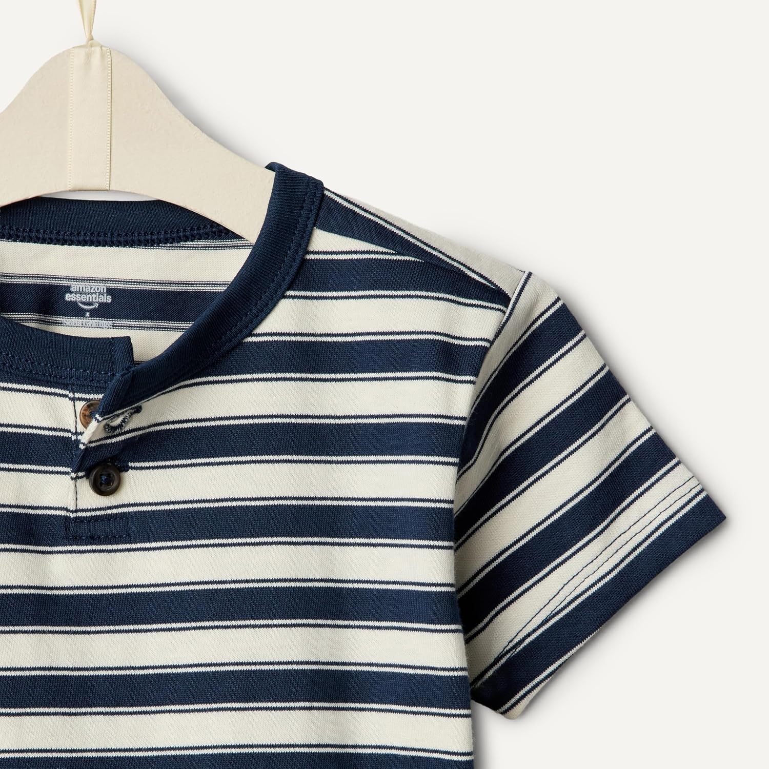 image:imageAmazon Essentials x Sofia Grainge Baby Boys Cotton Crewneck Short Sleeve TShirts with Shoulder SnapLight BlueStripe