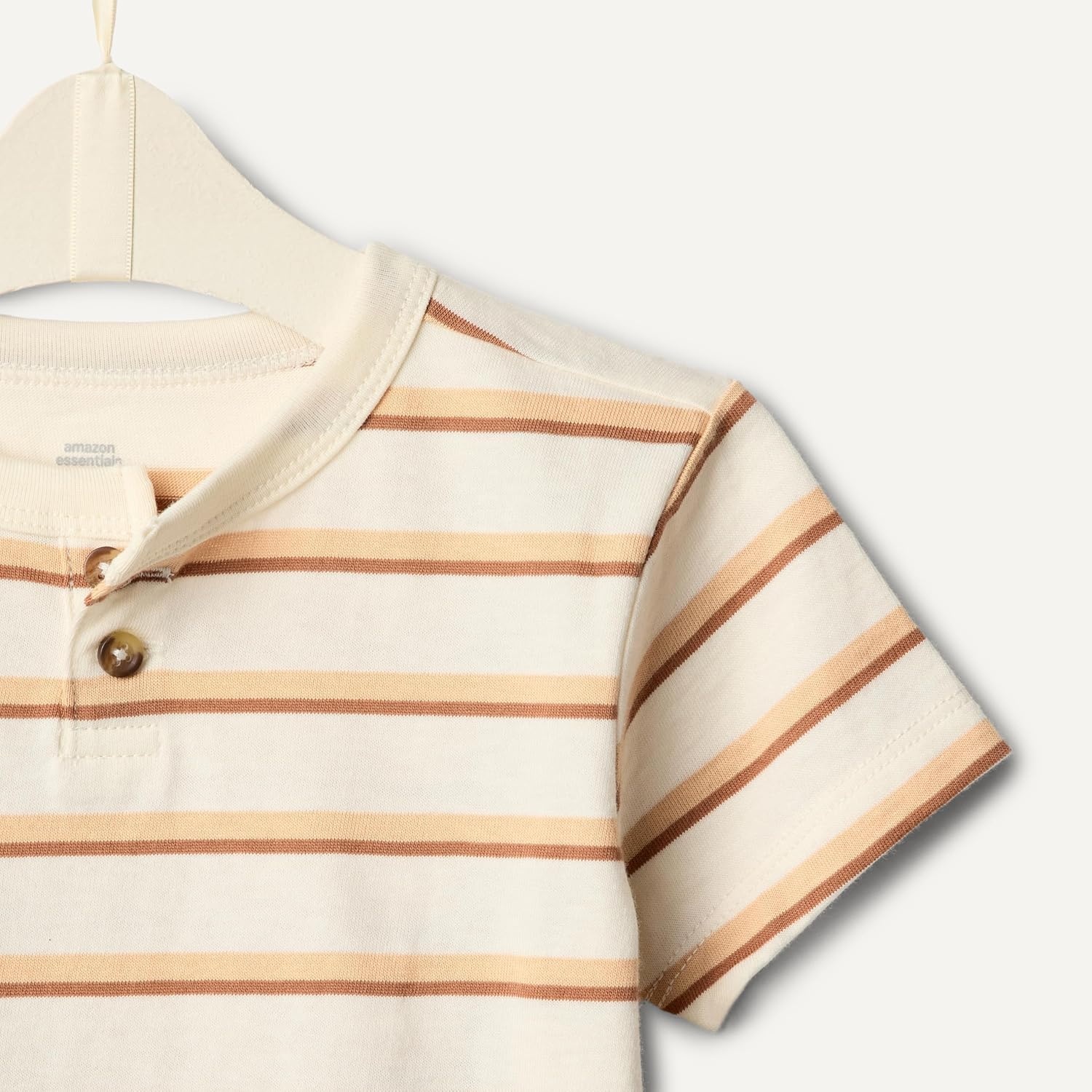image:imageAmazon Essentials x Sofia Grainge Baby Boys Cotton Crewneck Short Sleeve TShirts with Shoulder SnapPale YellowStripe