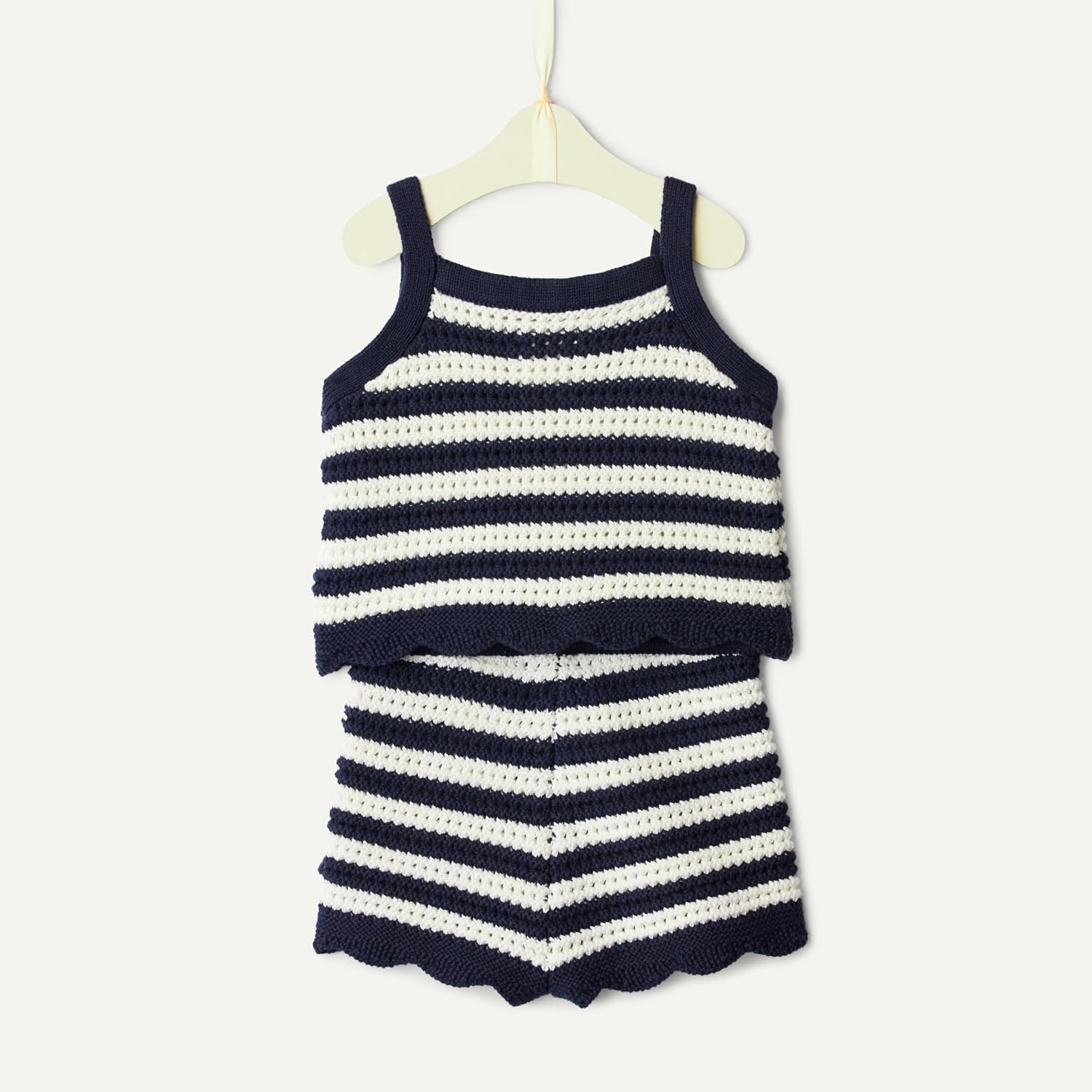 image:imageAmazon Essentials x Sofia Grainge Mommy amp Me Cotton Crochet Sweaters amp Tank SetsIvory Navy Polo Stripe