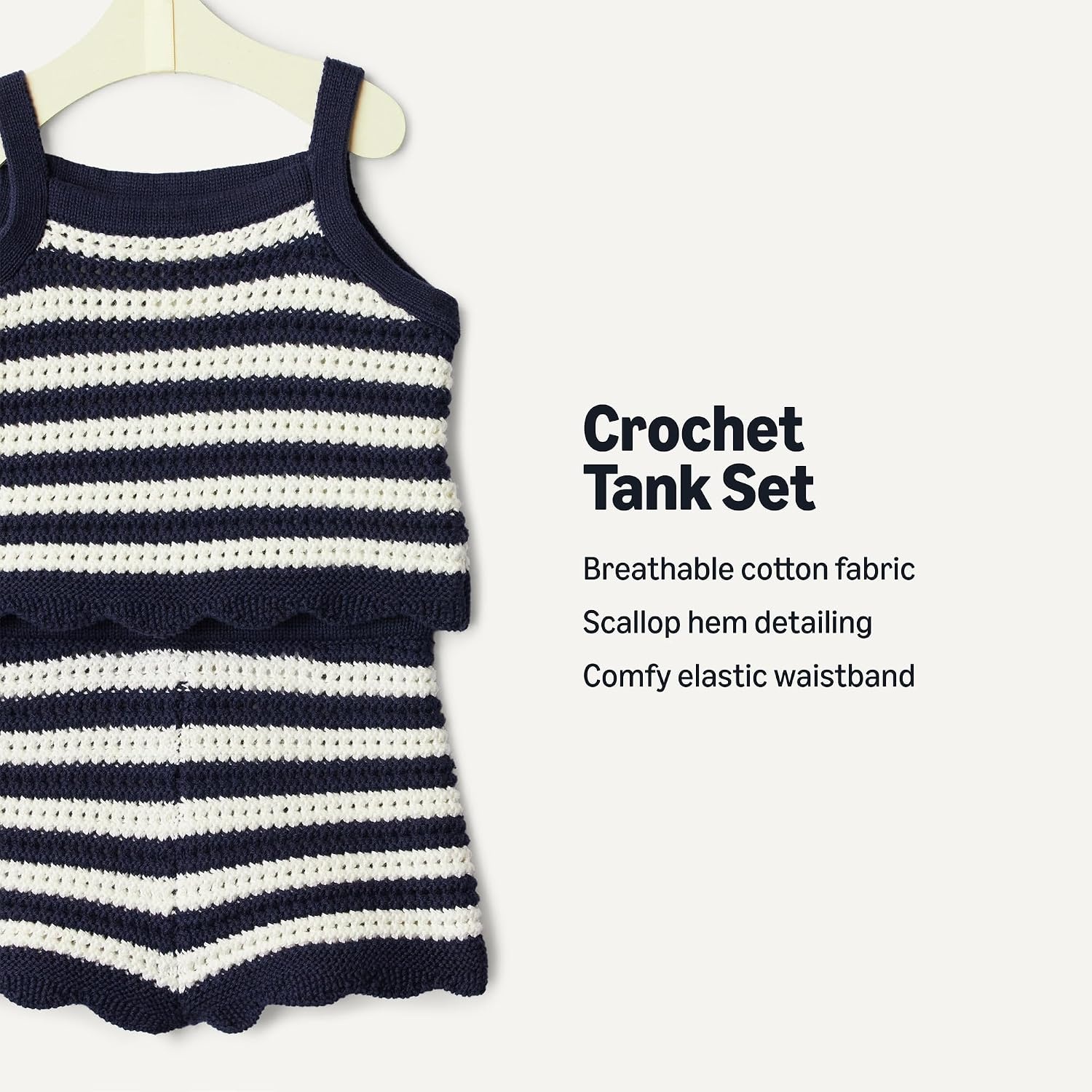 image:imageAmazon Essentials x Sofia Grainge Mommy amp Me Cotton Crochet Sweaters amp Tank SetsIvory Navy Polo Stripe