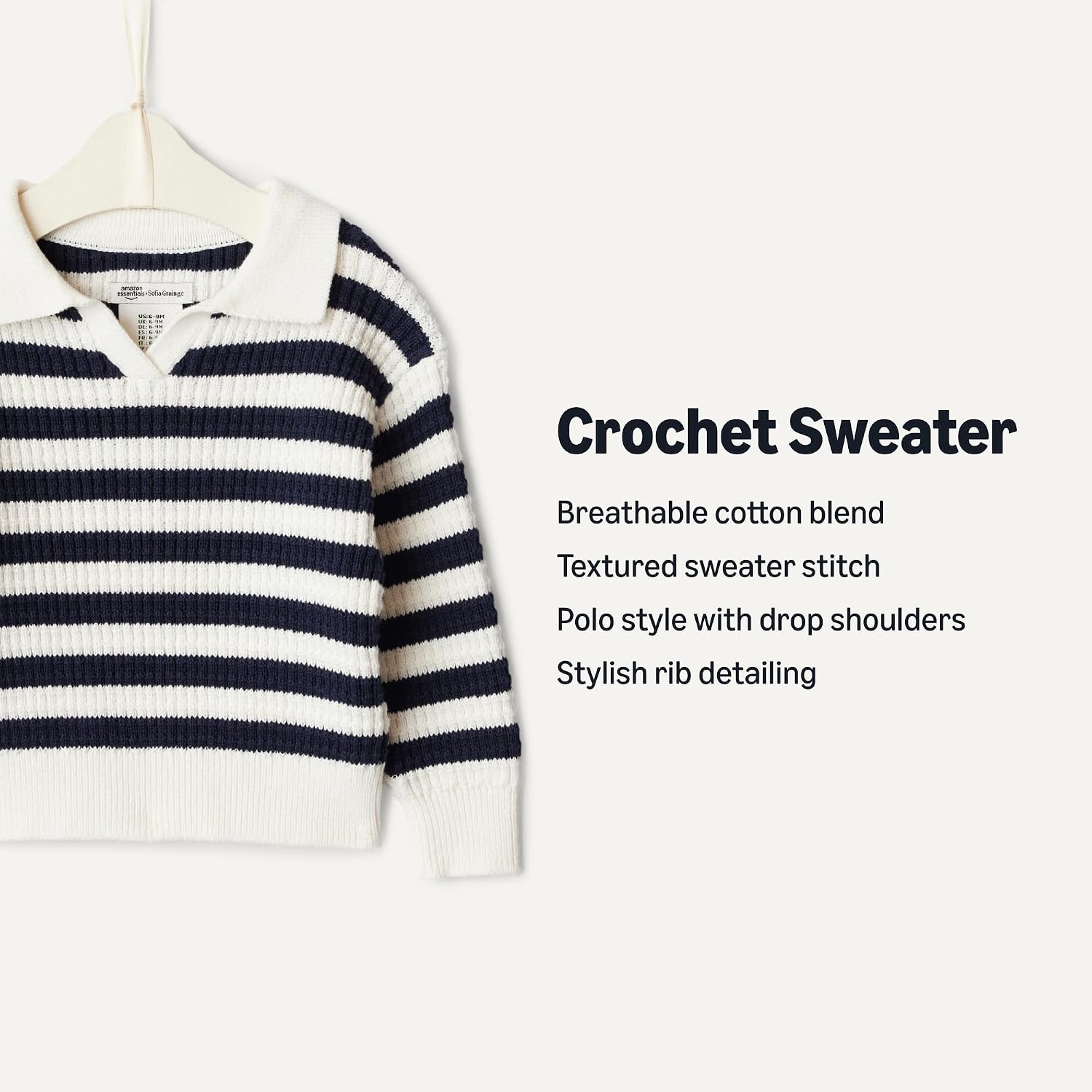 image:imageAmazon Essentials x Sofia Grainge Mommy amp Me Cotton Crochet Sweaters amp Tank SetsIvory Navy Polo Stripe