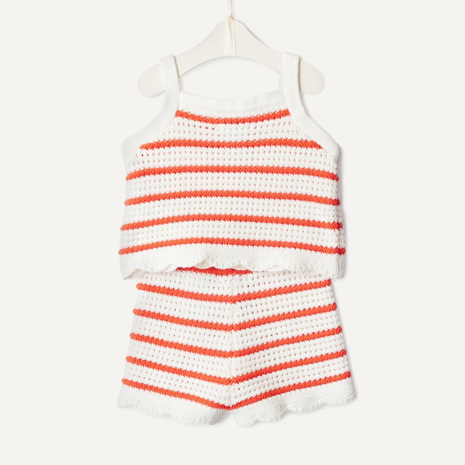 image:imageAmazon Essentials x Sofia Grainge Mommy amp Me Cotton Crochet Sweaters amp Tank SetsIvory Red Uneven Stripe