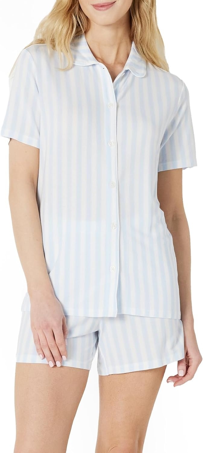 image:imageAmazon Essentials x Sofia Grainge Mommy and Me Short Sleeve Pajama SetPale Blue Bold Stripe