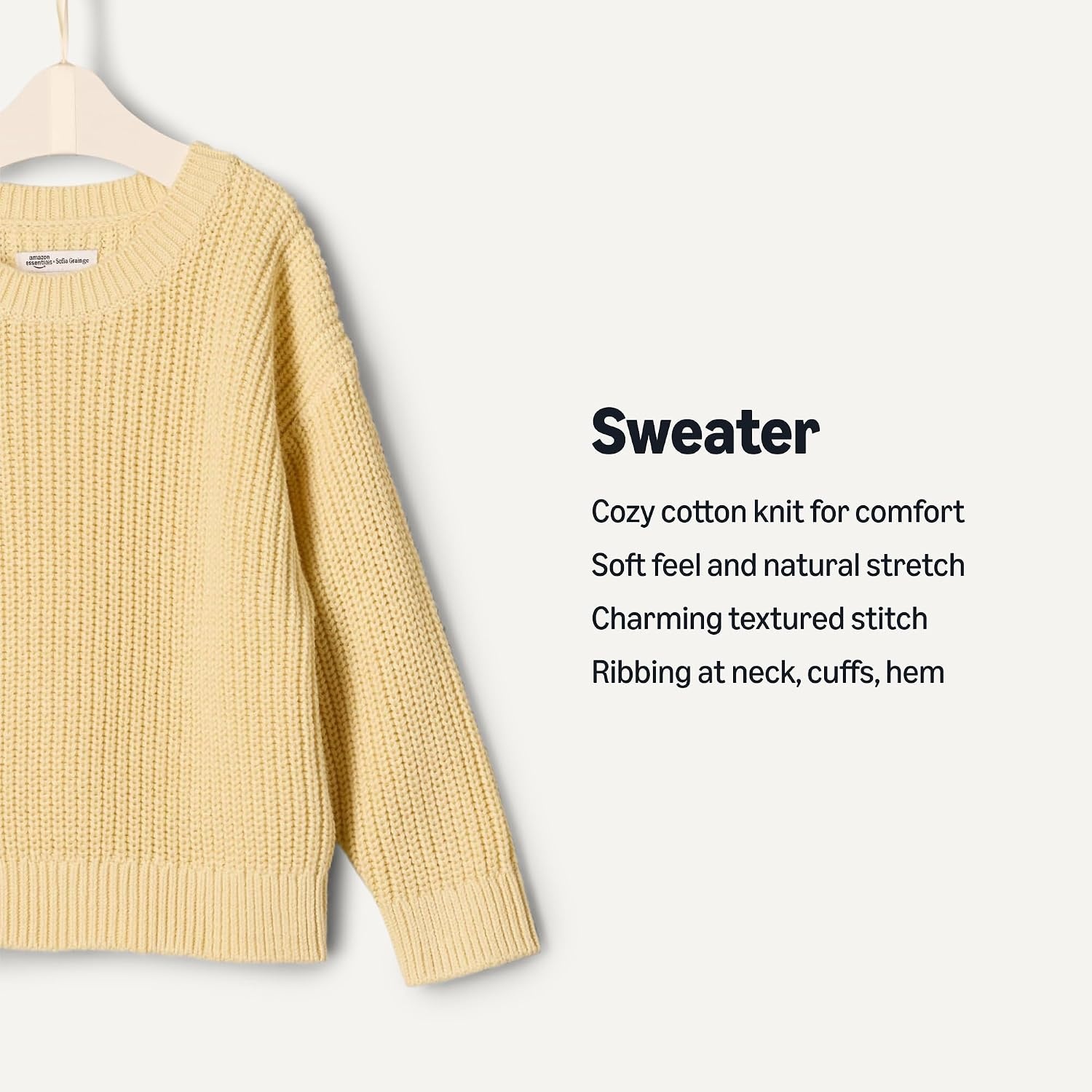 image:imageAmazon Essentials x Sofia Grainge Toddler and Baby Boys Cotton Knit Drop Shoulder Sweater with Ribbing at Neck Cuffs HemButter Yellow