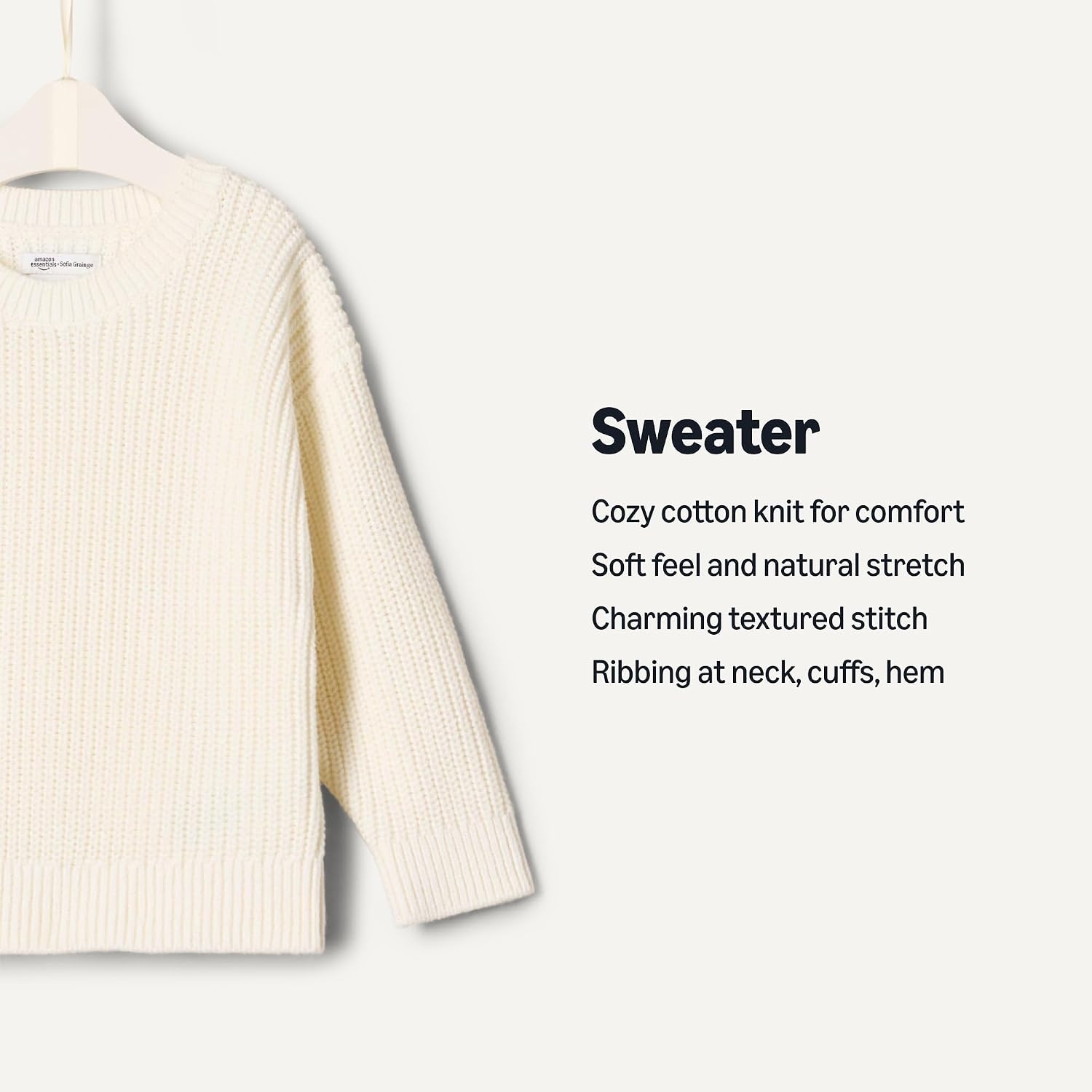 image:imageAmazon Essentials x Sofia Grainge Toddler and Baby Boys Cotton Knit Drop Shoulder Sweater with Ribbing at Neck Cuffs HemIvory