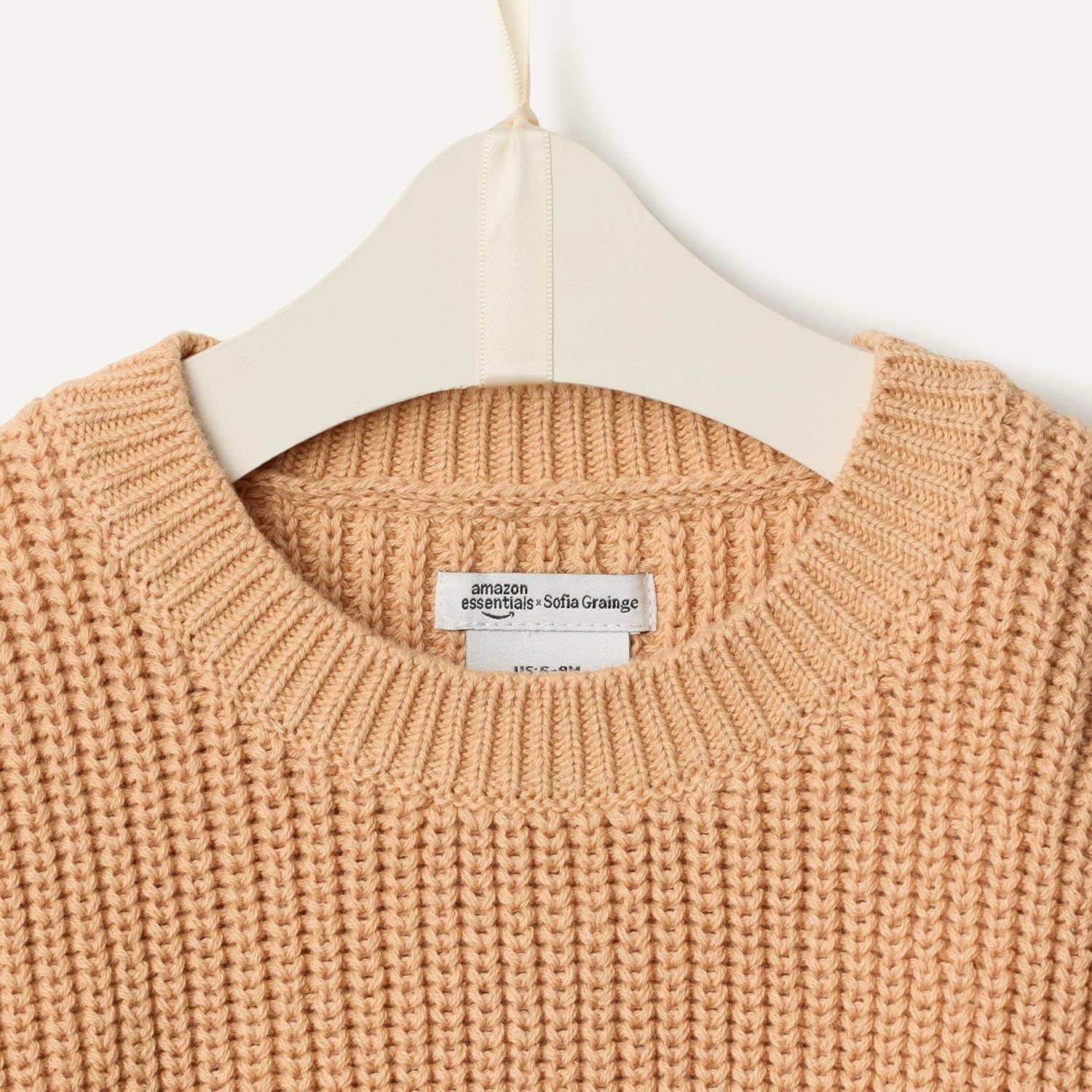 image:imageAmazon Essentials x Sofia Grainge Toddler and Baby Boys Cotton Knit Drop Shoulder Sweater with Ribbing at Neck Cuffs HemLight Camel