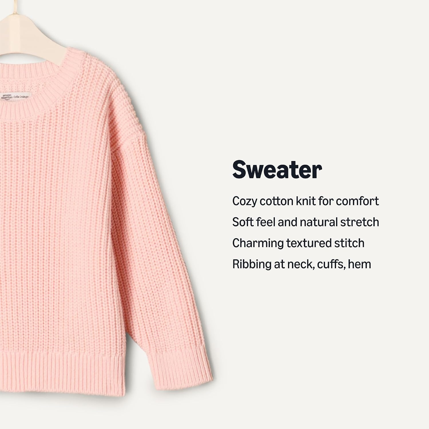 image:imageAmazon Essentials x Sofia Grainge Toddler and Baby Boys Cotton Knit Drop Shoulder Sweater with Ribbing at Neck Cuffs HemLight Pink