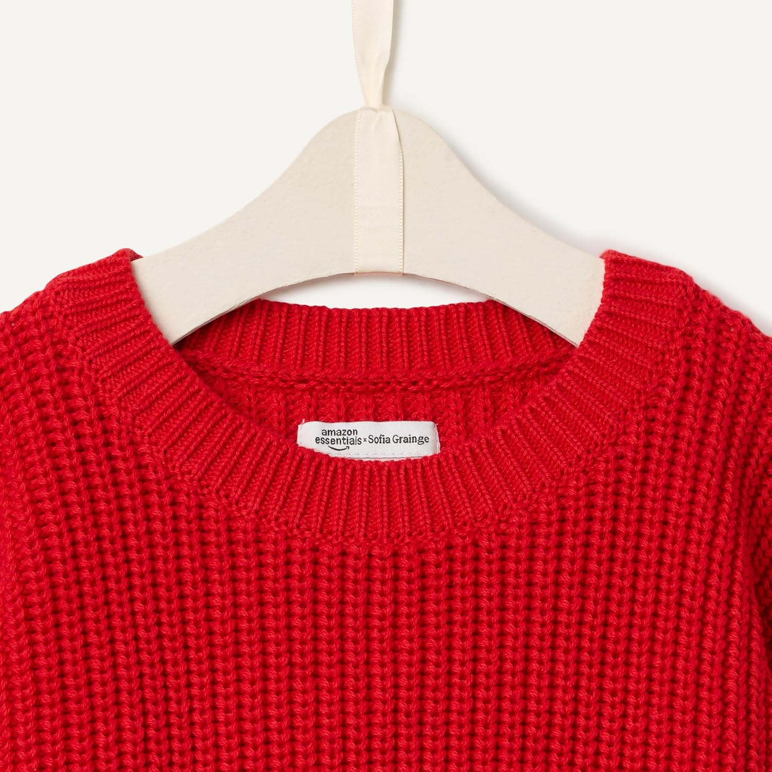 image:imageAmazon Essentials x Sofia Grainge Toddler and Baby Boys Cotton Knit Drop Shoulder Sweater with Ribbing at Neck Cuffs HemRed