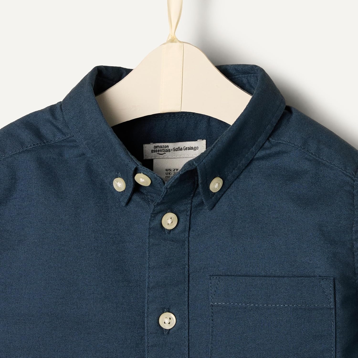 image:imageAmazon Essentials x Sofia Grainge Toddler and Baby Boys Stretch Oxford Band Collar Shirt with Patch PocketDark Navy
