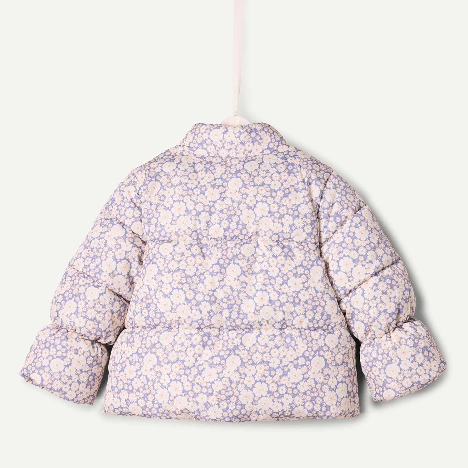 image:imageAmazon Essentials x Sofia Grainge Toddler and Baby Girls Heavyweight Fleece Lined Taffeta Puffer JacketBlue Ivory Delicate Floral
