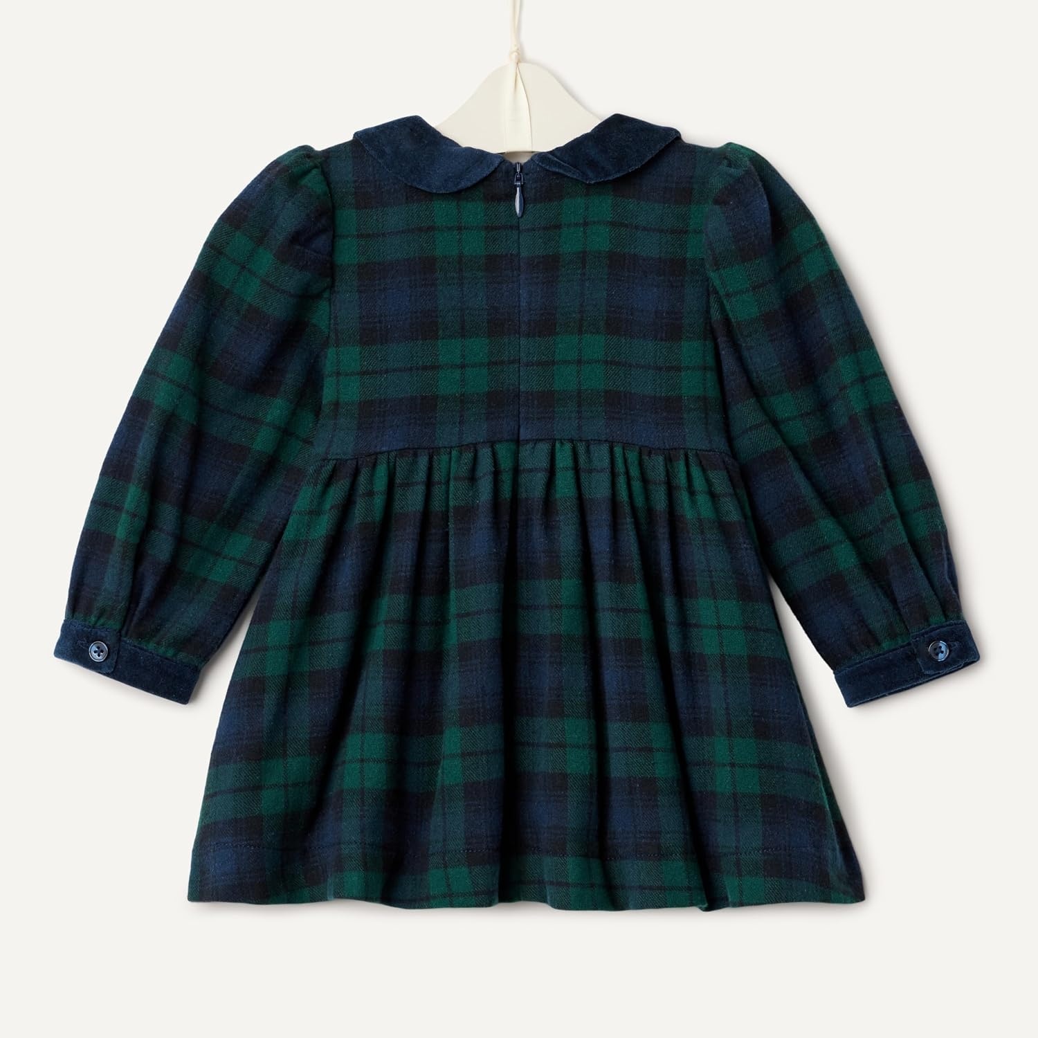image:imageAmazon Essentials x Sofia Grainge Toddler and Baby Girls Long Sleeve Flannel Dress with Velvet Collar Fit and FlareDark Emerald Green Deep Blue Plaid