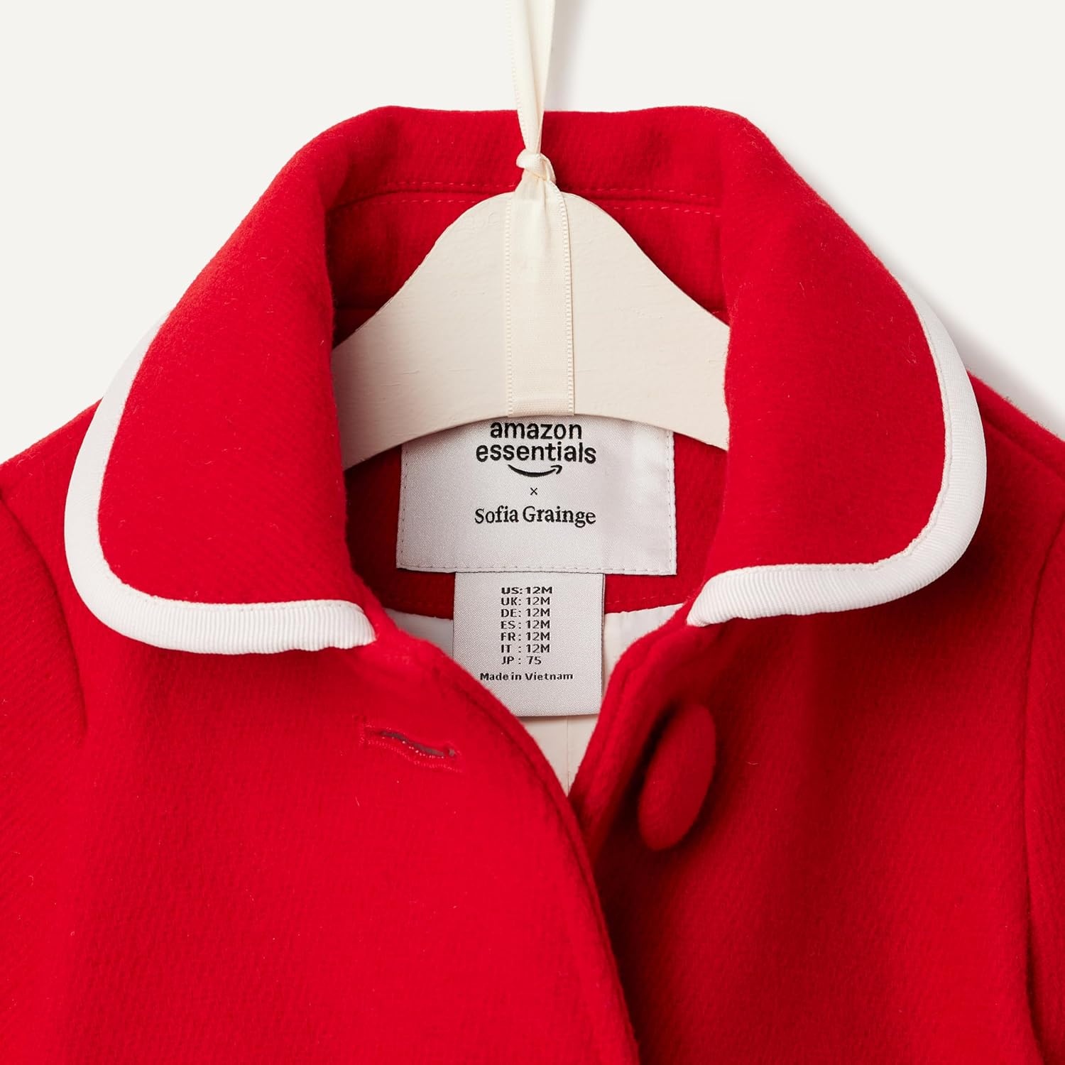 image:imageAmazon Essentials x Sofia Grainge Toddler and Baby Girls Wool Blend ALine Dress Coat with Curved CollarRed