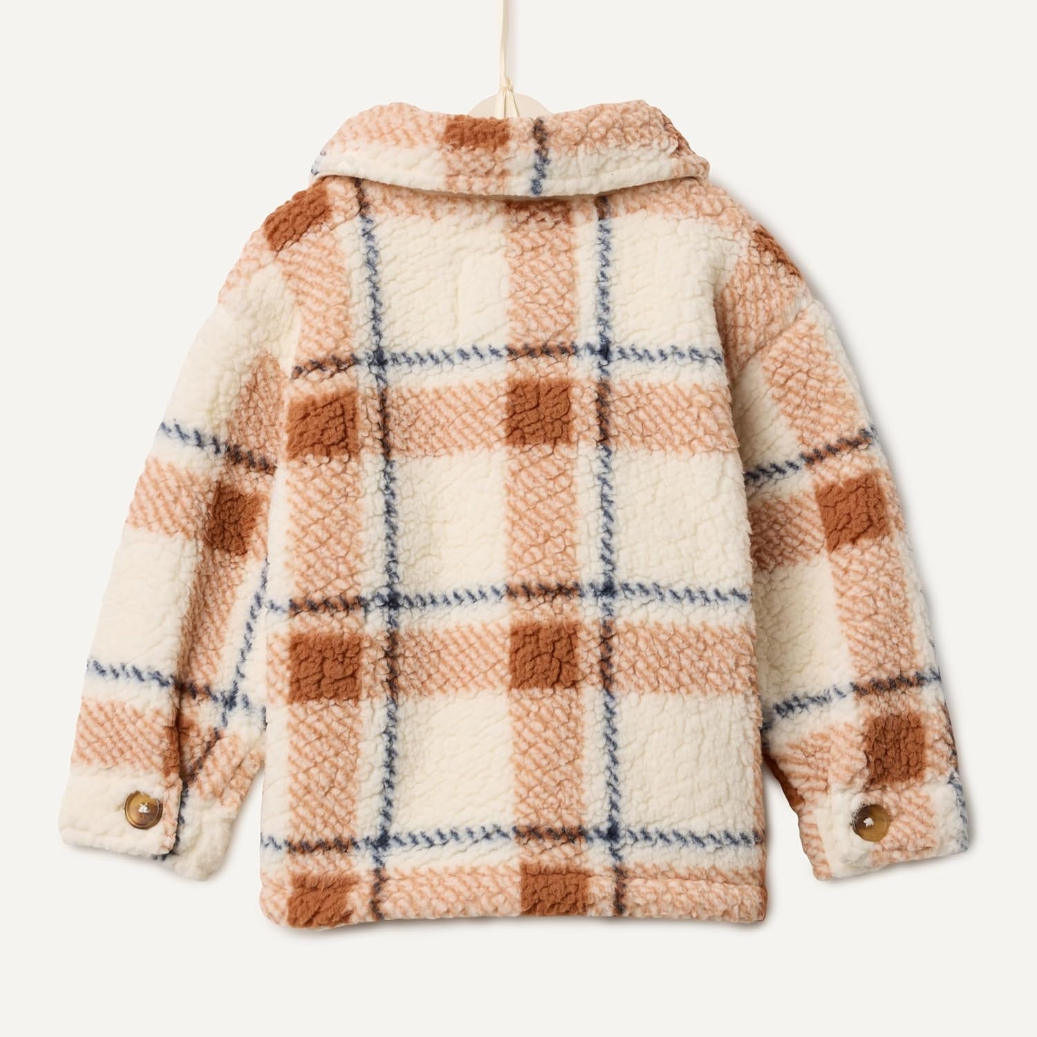 image:imageAmazon Essentials x Sofia Grainge Toddlers and Baby Boys Sherpa Fleece Overshirt JacketIvory Light Caramel Simple Plaid