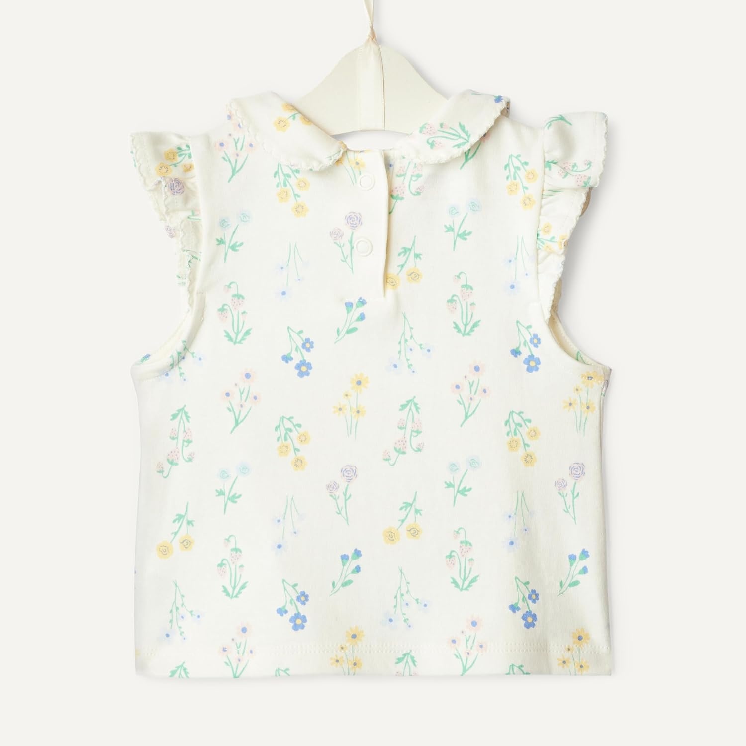 image:imageAmazon Essentials x Sofia Grainge Toddlers and Baby Girls Cotton Short Sleeve Blouses with Ruffles Pack of 2Light BlueBouquets