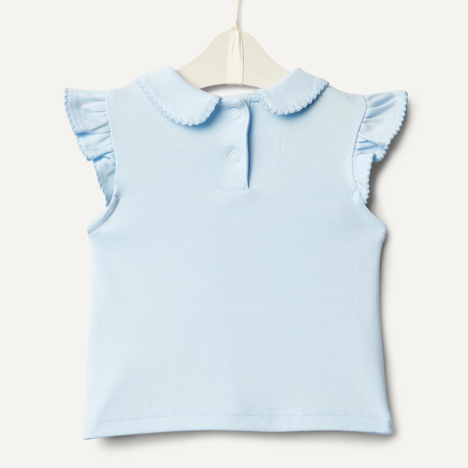 image:imageAmazon Essentials x Sofia Grainge Toddlers and Baby Girls Cotton Short Sleeve Blouses with Ruffles Pack of 2Light BlueStripe