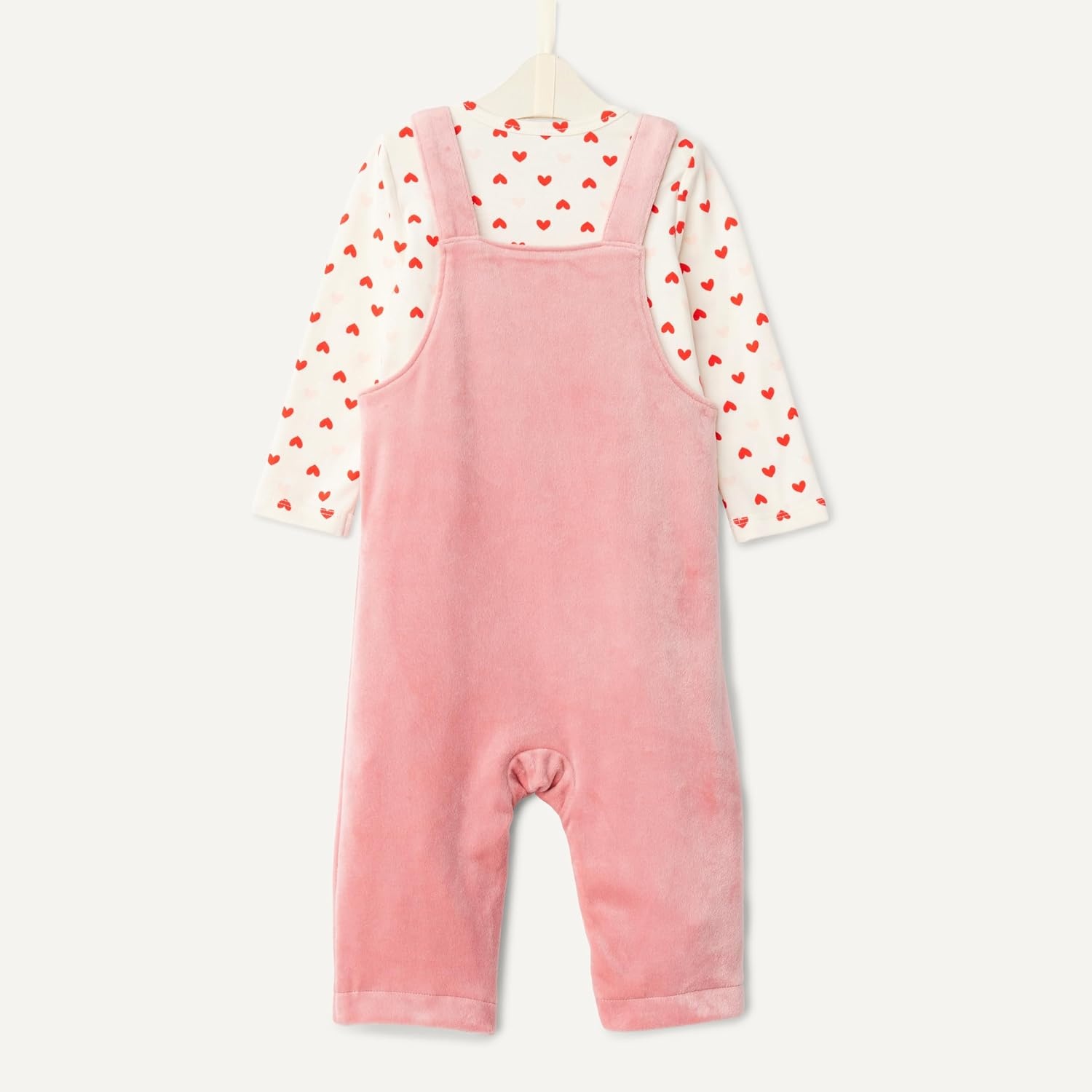 image:imageAmazon Essentials x Sofia Grainge Unisex Babies Velour Overall and Long Sleeve Bodysuit SetBlushHearts