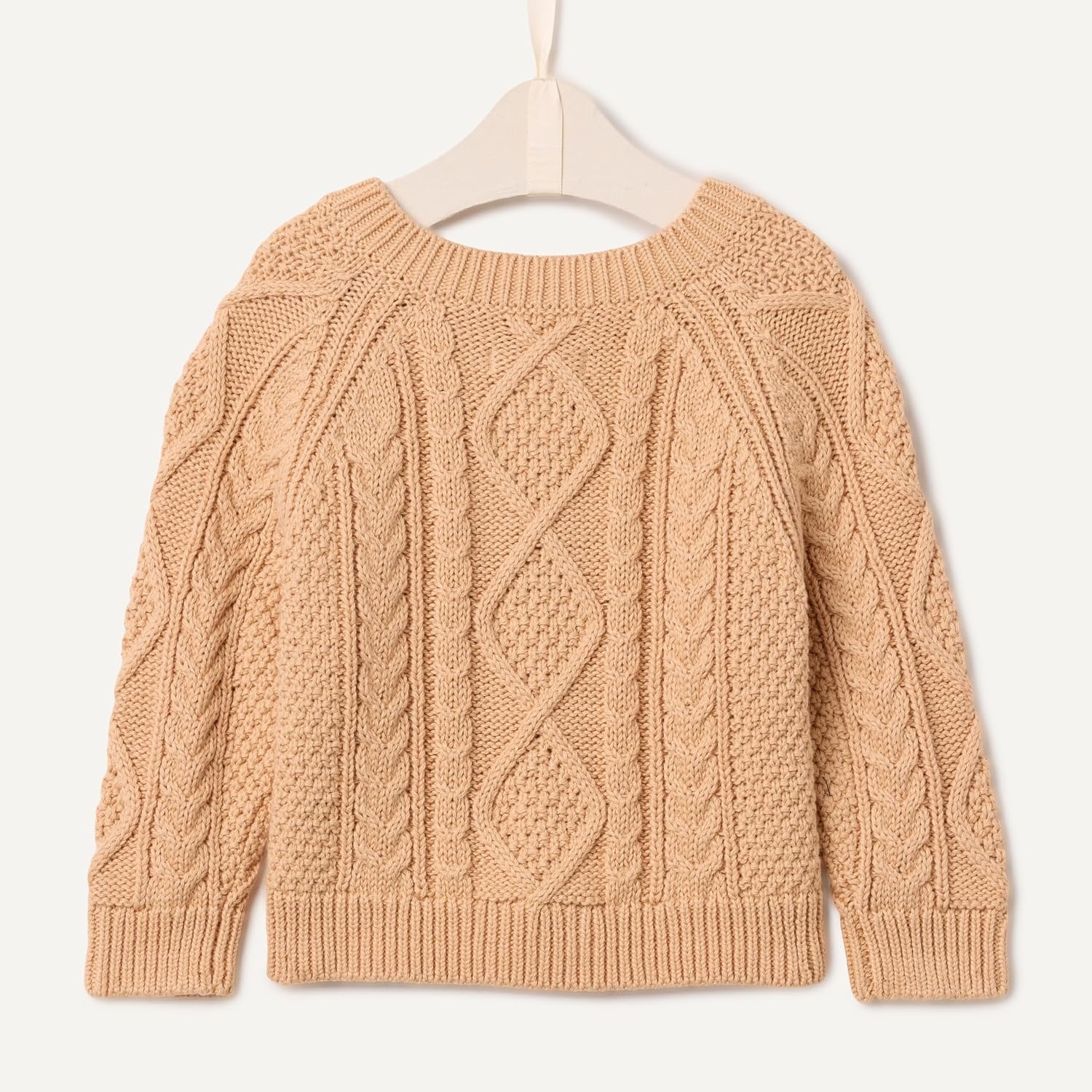 image:imageAmazon Essentials x Sofia Grainge Unisex Toddlers and Babies Cable Knit Cotton Fisherman Cardigan SweaterLight Camel