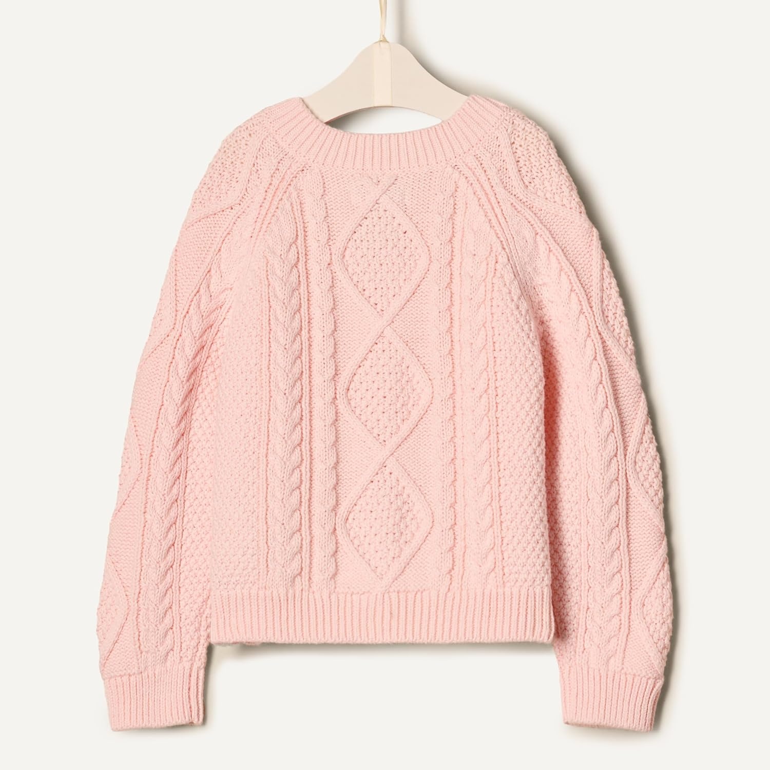 image:imageAmazon Essentials x Sofia Grainge Unisex Toddlers and Babies Cable Knit Cotton Fisherman Cardigan SweaterLight Pink