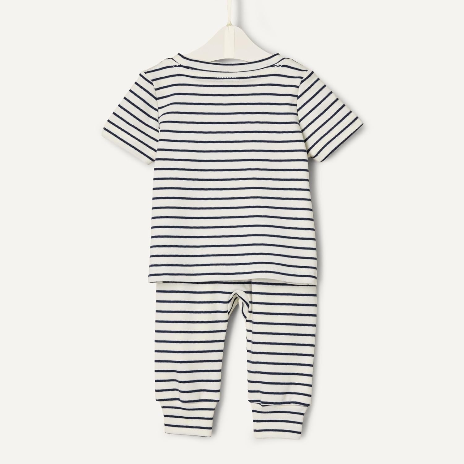 image:imageAmazon Essentials x Sofia Grainge Unisex Toddlers and Babies Cotton Knit Short Sleeve Shirt amp Pants SetNavy Tapered Stripe