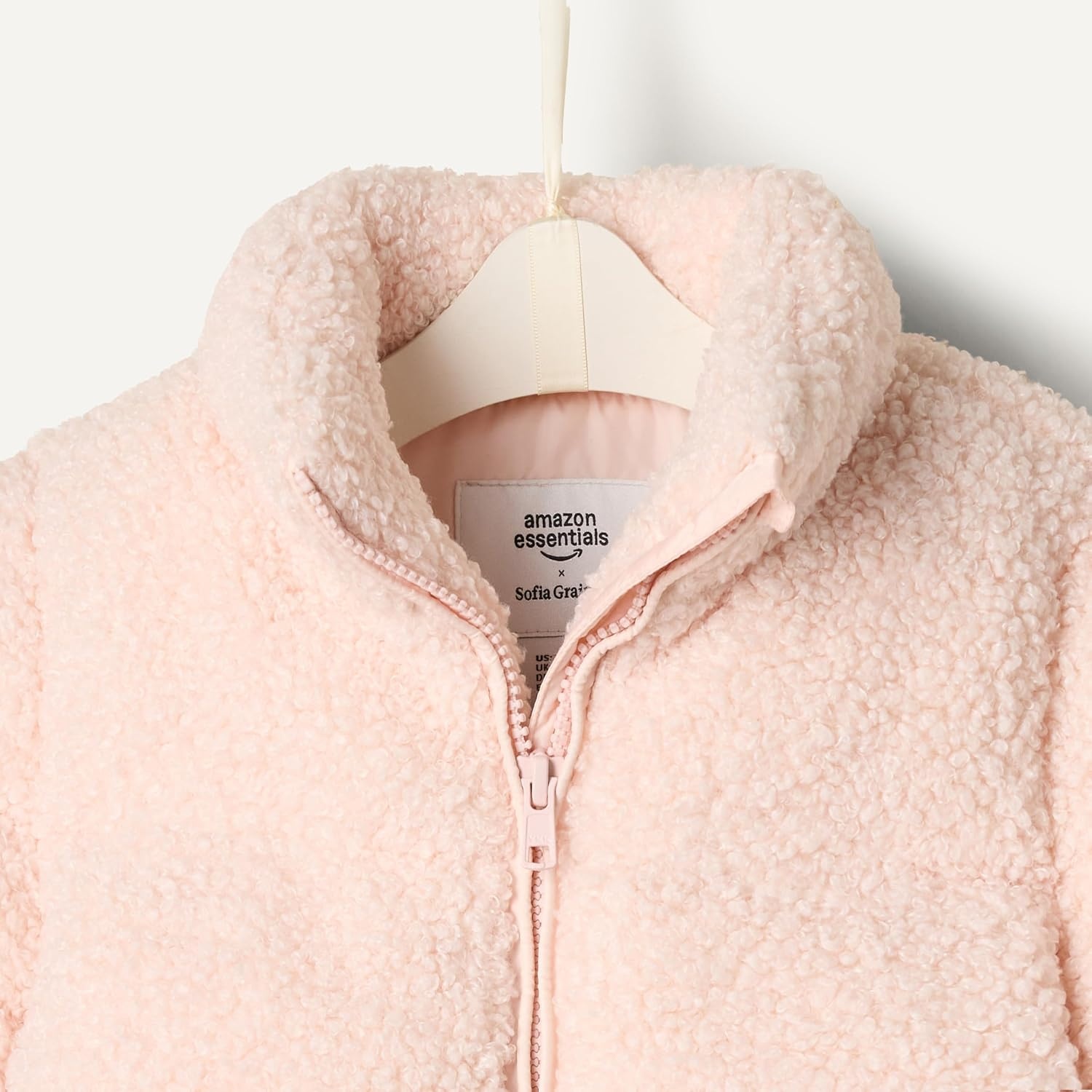 image:imageAmazon Essentials x Sofia Grainge Unisex Toddlers and Babies Teddy Puffer Jacket Winter Coat Fleece LinedLight Pink
