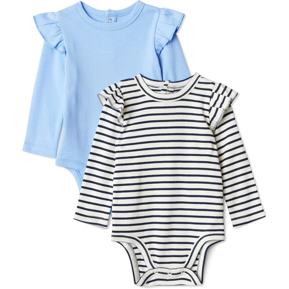 image:imageAmazon Essentials Baby Girls LongSleeved Ruffle BodysuitsCornflower BlueFrench Stripe