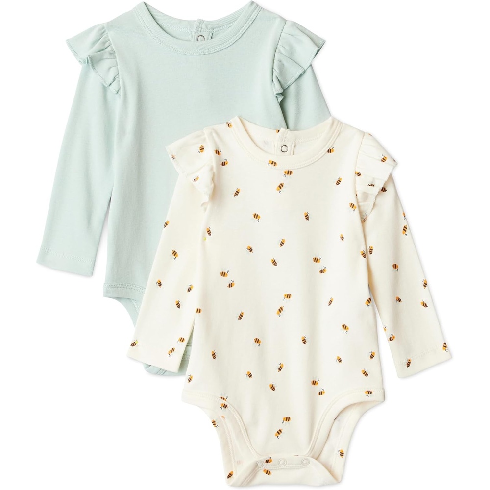 image:imageAmazon Essentials Baby Girls LongSleeved Ruffle BodysuitsPale Mint GreenBees