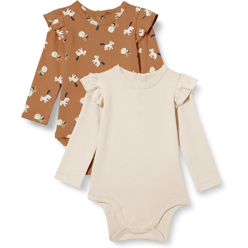 image:imageAmazon Essentials Baby Girls LongSleeved Ruffle BodysuitsPale PeachLion and Pony